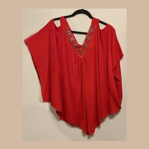 Dressy cold shoulder plus size top